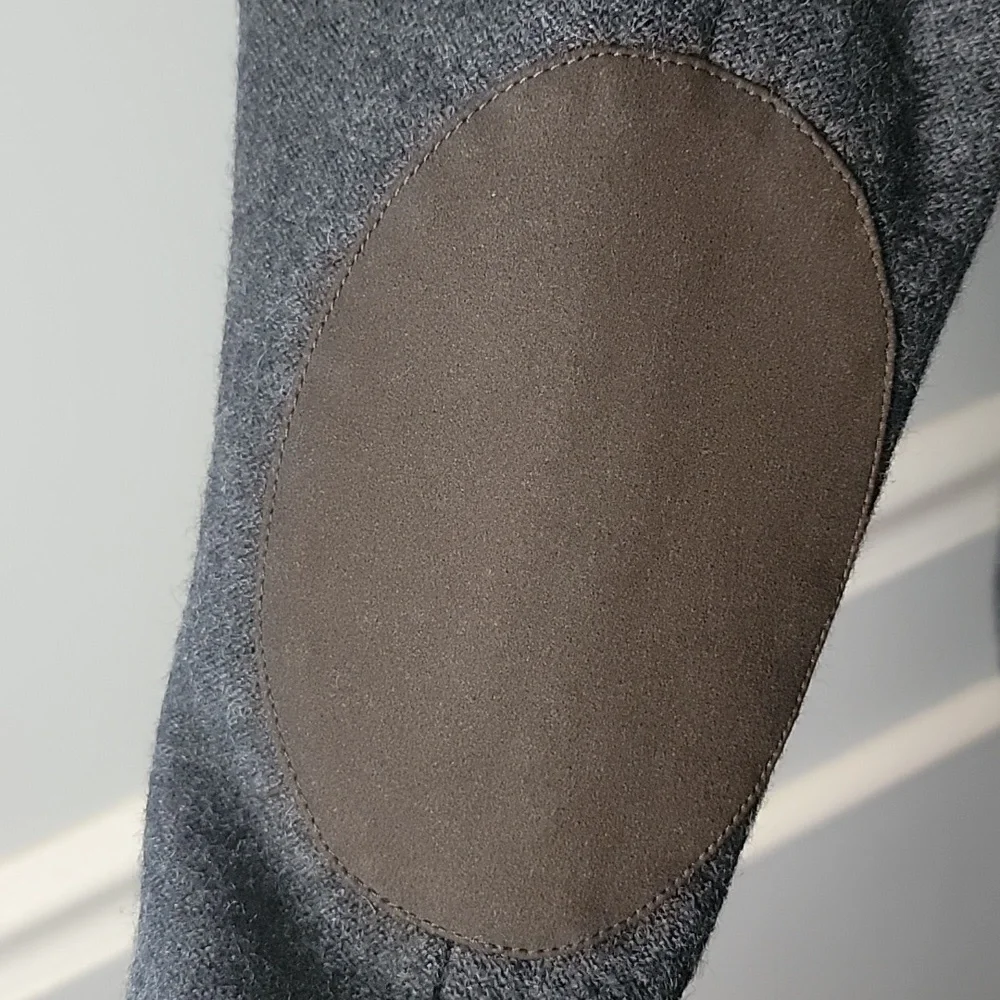 BROOKS BROTHERS Gray‎ Wool Blend Single Button Preppy Elbow Patch Sweater Blazer
